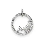 14k White Gold Real Diamond Mom Round Pendant