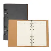 A6 Refillable Leather Notebook, 6 Ring Hardcover Binder Notebook, Black
