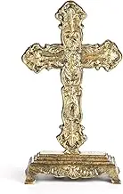 Retrome 12" H Cast Iron Cross Stand Tabletop for Home Decor, Antique Gold