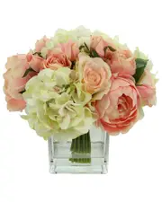Creative Displays Pink & Cream Rose, Peony & Hydrangea Arrangement in Glass Vase