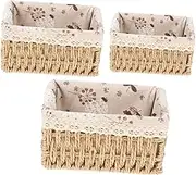 KITANDOVE Storage Box 3 Pack Woven Baskets Cane Baskets for Storage Decor Safe Rattan