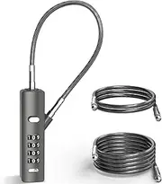 [QIANYILI] Cable Locks with Combination, 4-Digit Combination Lock with 3 Replaceable Different Lengths Steel Rope, for Cabinets, Lockers, File Cabinets, Wardrobes, Small Fences, Refrigerator Door (1, Gun-Grey)