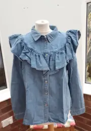 Only Medium Blud denim long sleeve shirt size large 2XL new tags QVC bx8
