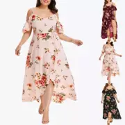 Plus Size Womens Cold Shoulder Floral Slip Maxi Dress Ladies Holiday Sundresses