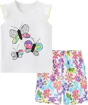 [HOMAGIC2WE] Toddler Girl 100% Cotton Shirt Short Pants Sets Cute Animal Cartoon Applique Summer Outfits Set