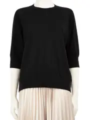 Black Merino Wool Mid Sleeve Top