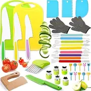 Toddlers Knife Set Kids Kitchen Tools for Real Cooking Kids Knife Set Include Toddler Chef Knives Cutting Boards Sandwich Cutters Peeler for Girl Boy Birthday Gift