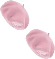 [SHERCHPRY] Bow Beret Hats Berets for Mushroom Hat Adult Cloche Hat for Women French Berets for Women Girl Hat Mushroom Beret Pumpkin Beret Women Pearl Hat Beret Hat Polyester Pink