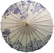 Chinese/Japanese Style Paper Umbrella Parasol 33-Inch Blue-and-White