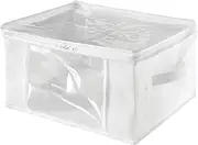 InterDesign Non-Woven Fabric Foldable Storage Zipper, White, 16" x 12" x 8", Set of 2