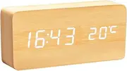 ThreeH Alarm Clock Digital 3 Set of Alarm and Voice Control Fashion Desk Wooden Alarm Clock with Temperature Display for Home,Kitchen,Office Desk Clock AC11 Yellow_White