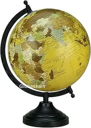 Educational/Antique Globe with Black Matt Arc and Base/World Globe/Home Decor/Office Decor/Gift Item / 8 inches (New Beige)