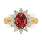2.72Ct Oval Cut Natural Garnet Gold Halo Engagement Promise Wedding Bridal Ring
