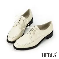 在飛比找momo購物網優惠-【HERLS】德比鞋-全真皮手工編織橢圓頭德比鞋(米白色)