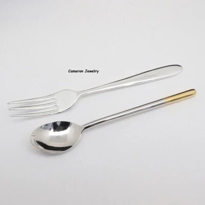 A Set Of S999 Fine Silver Tableware Health Dessert Fork And Soup Spoon 50-51g