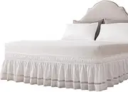 Solid Bed Skirt Elastic - Elasticated Bed Skirt Ruffled Bed | Elastic Wrap Around Bed Skirt | Dust Ruffled 15 Inch Tailored Drop Bedskirt | Easy to Install Fade Resistant, Queen/King