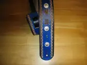 CUSTOM MADE 3" WIDE LEATHER GUITAR STRAP BLUE WITH INITIALS AND SILVER CONCHOS