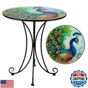 VEWOGIFT 18 Inch Outdoor Side Table, Peacock Metal Accent Table, Indoor Small