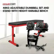 Powertrain Adjustable Dumbbells Set Home Gym Exercise Free Weights 48kg W/ Stand