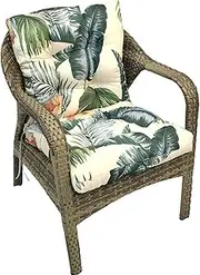 Outdoor Chair Cushion Waterproof High Back Rocking Chair Cushions No-Slip Thicken Wicker Patio Chair Replacement Pad for Patio Garden Yard Furniture(Green Leaves)