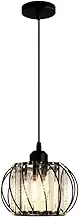 MEFESE Simple and Modern Hanging Wire Style Glass lantern Pendant Light with Warm Light 12W Corridor Porch Balcony Black