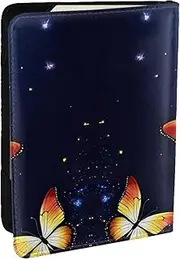[EdWal] Cute Butterfly Print Passport Cover with Credit Card Holder Leather Passport Case, for Women Men Family ID Travel, Black, One Size