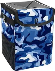 Car Trash Can with Lid and Storage Pockets Leak-Proof Organizer,Waterproof Garbage Can,Blue Camouflage Abstract