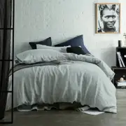 Accessorize Yarn Dye 100% Linen Quilt Cover Set Stripe Light Grey Single