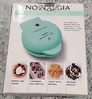 NEW In Box! Nostalgia My Mini Personal Electric Waffle Maker 5" Aqua Blue