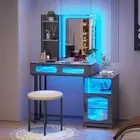 Vanity Desk with Mirror and Lights for Girls Gift, Small Makeup Vanity with Voic