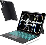 iXTRA Magnetic Detachable iPad Keyboard Case for New iPad Pro 11 inch M4 2024, Wireless Bluetooth Keyboard with Trackpad Backlight Adjustable Stand Pencil Holder