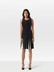 Black Contrast Pleated Dress