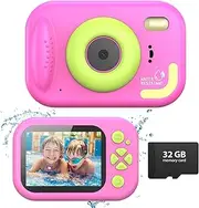 Tosaju Underwater Camera 48MP Children's Camera 10 m Waterproof Digital Camera Snorkelling Camera Toy Children 1080P 10x Digital Zoom with 32GB Card Pink