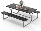 Costway 1.8m Picnic Table Bench Set, Outdoor Dining Table & 2 Benches with Me...