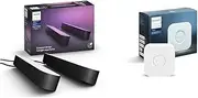 Philips Hue Play - White & Colour Ambiance Smart LED Bar Light - Black - 2 Pack (Base Kit) & Bridge V2.0, White