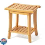 Unibambou Bamboo Shower Bench Inside Shower Stool with Storage Shelf, Spa Bat
