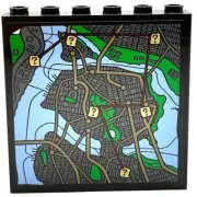 Lego New Black Panel 1 x 6 x 5 Map w/ Water Grass Buildings Question Sticker