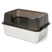 Paws For Life Front Opening Stainless Steel Cat Litter Box Black