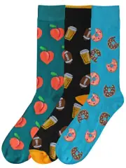 DOUGHNUTS FOOTBALL PIZZA MENS 3-PACK DRESS SOCKS