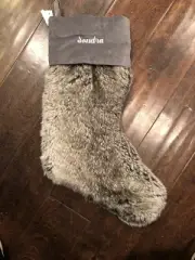 New Pottery Barn gray grey ombre Soft Faux Fur Christmas Stocking Mono Sondra