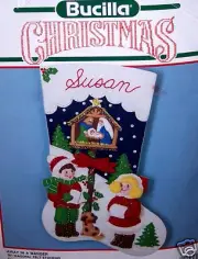 Bucilla AWAY IN A MANGER Felt Christmas Nativity Stocking Kit Sterilized #82821