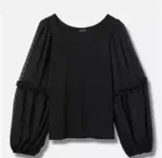 Torrid Ribbed Chiffon Balloon Sleeve Top NWT 3X NWT Black