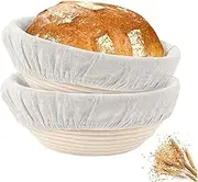 2 Pack 10 inch Round Banneton Proofing Basket Set, Banneton Proofing Basket for Home Baker Homemade Rattan