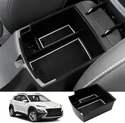 SKTU for 2018 2019 2020 2021 2022 2023 Hyundai Kona Center Console Organizer Insert ABS Black Materials 2023 Kona OS Tray Armrest Box Glove Secondary Storage Box with Coin and Glass Holder (White)