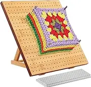 11.4inch Crochet Blocking Board, Bamboo Wooden Knitting Blocking Mats and Pins with Adjustable Stand, Granny Square Crochet Supplies with 20 Steel Rod for Knitting and Crochet Projects (11.4inch)