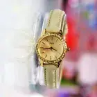 New GUESS W0582L1 MINI Golden Rhinestones Dial Leather Band Women Watch