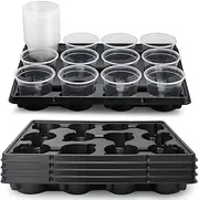 RooTrimmer 12 Cell Nursery Pots Trays, 5 Pack, with 4 Inch Clear Plant Pots, Pack of 60, Thick & Resistant Seeds, Starting Germination, Tray