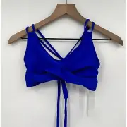 Holipick Bikini 2 Piece Set Women Medium Blue Cross Front Top Rushed Side Bottom