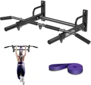 Wall Mounted Pull Up Bar, 400 LBS Heavy Duty Chin Up Black With Purple Band