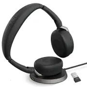 Jabra Evolve2 65 Flex MS Stereo Bluetooth Headset, Link380a USB-A Dongle & Wireless Charging Stand Foldable Design